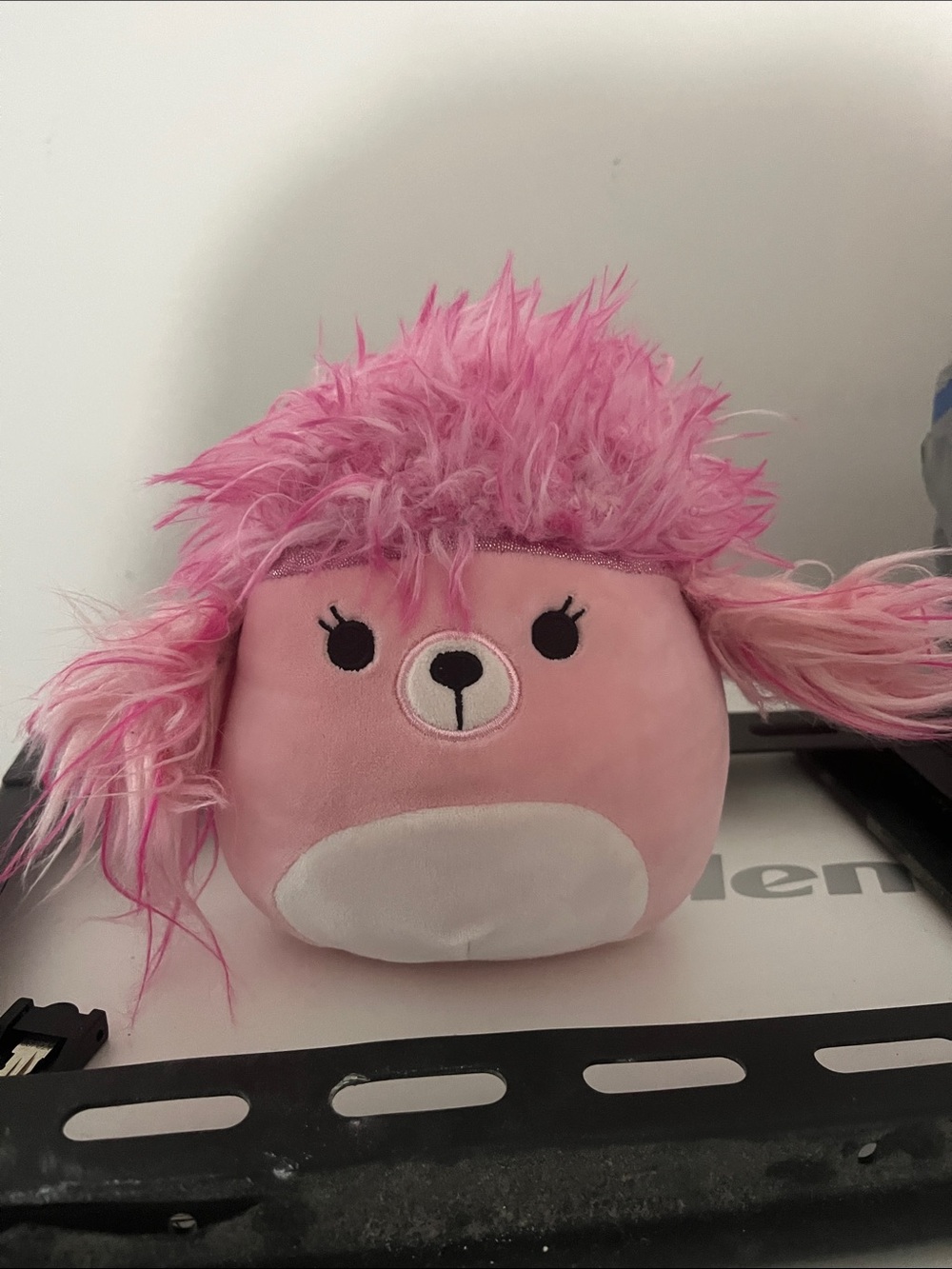 Squishmallows Pink Plush with Fluffy Hair and White Belly Patch
